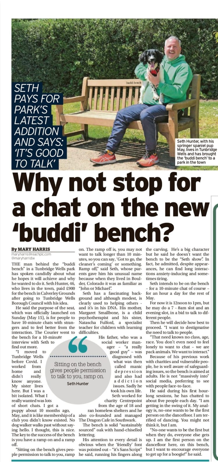 Seth Hunter & buddi bench in the news!