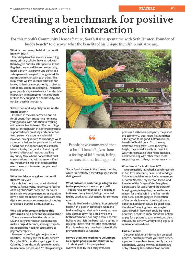 Seth's in the News Again for buddi bench!